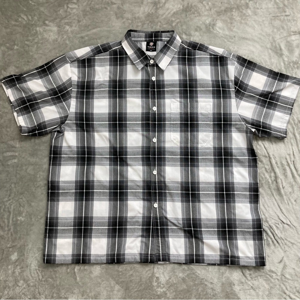 Yago Men's 4XL Black & White Plaid Short Sleeve Button Down Shirt Big & Tall